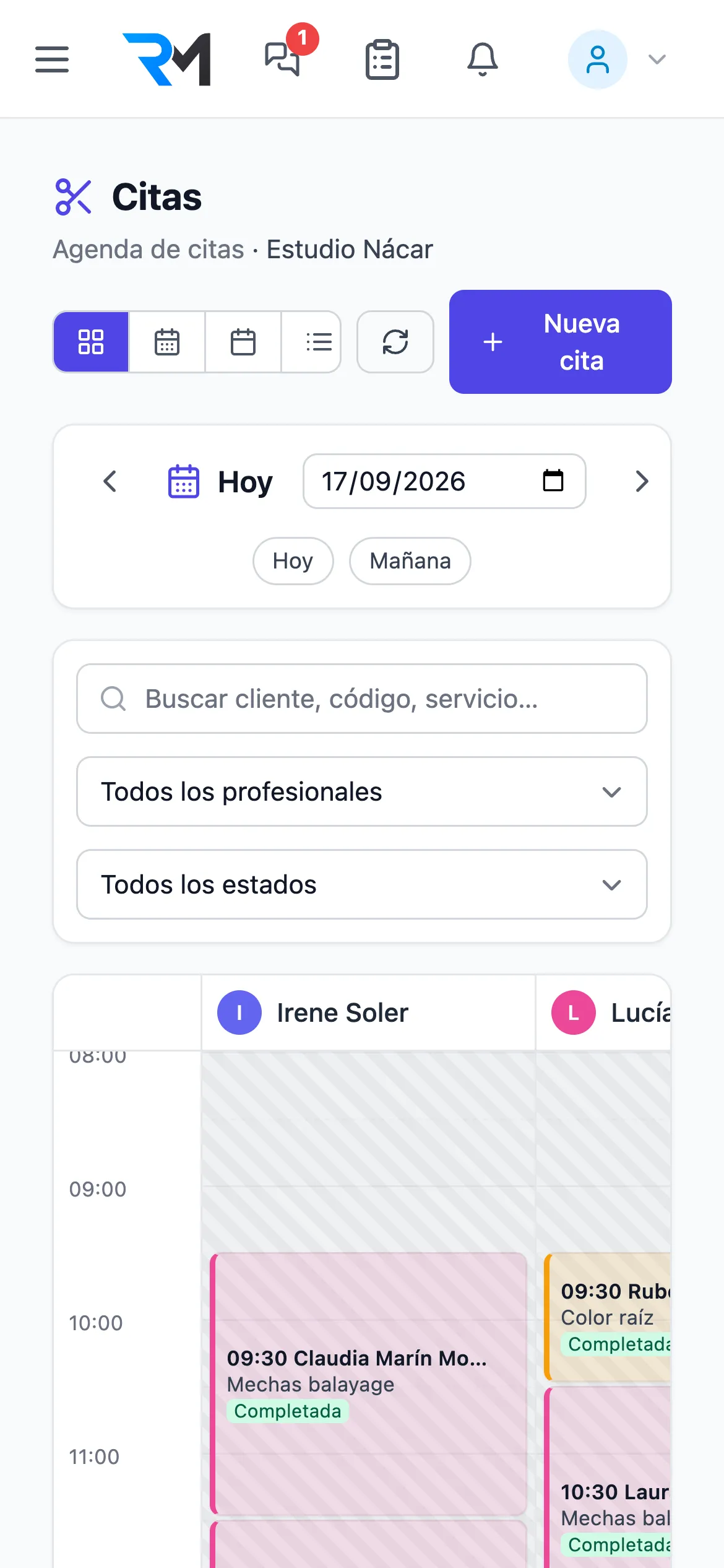 Agenda de citas del día en el móvil